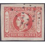 ARGENTINA STAMPS : Provincial issues, 1859 2p red imperf, first impression from plate,