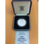 COIN : 1990 Five Pounds silver proof coin for the Queen Mother,