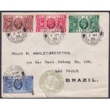 FIRST DAY COVER : 1935 Silver Jubilee first day cover on plain envelope sent to Brazil, cancelled by