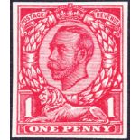 GREAT BRITAIN STAMPS : 1912 1d Scarlet Downey Head trial on wove paper. A superb imperforate example