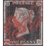 PENNY BLACK Plate 6 , four margin example lettered (HD) cancelled by red MX.
