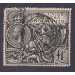 GREAT BRITAIN STAMPS : 1929 PUC £1 used example of this iconic stamp, but with faults