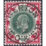 GREAT BRITAIN STAMPS : 1910 Edward VII 1/- green and carmine, cancelled by a crisp CDS for