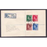 ROYALY COVER : 1936 10th Dec, EDVIII abdication. Set of four EDVIII stamps on registered cover