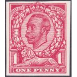 GREAT BRITAIN STAMPS : 1912 1d Downey Head die 2 trial. A very fine unmounted mint example on un-