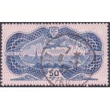 FRANCE STAMPS: 1936 50fr blue banknote airmail fine used, great fresh colour. SG 541 Cat £450