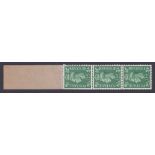 GREAT BRITAIN STAMPS : 1941 1/2d pale green coil leader. Fine U/M strip of three stamps affixed to