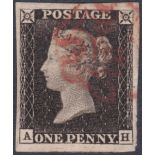 PENNY BLACK Plate 6 lettered (AH) large four margin example cancelled by red MX.