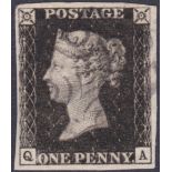 PENNY BLACK Plate 5 lettered (QA), fine four margin example cancelled by black MX