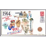 1914 Gold Sovereign in limited edition Benham hand illustrated cover celebrating World events in
