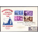 FIRST DAY COVERS : 1948 Olympics illustrated first day cover with Morocco Agencies issues. Cancelled