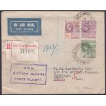 BRITISH GUIANA POSTAL HISTORY , 1931 first flight to Santiago, Chile. Registered envelope with