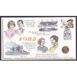 1982 Gold Sovereign in limited edition Benham hand illustrated cover celebrating World events in