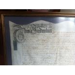 Large framed marriage deed from the Queen Anne period with seals.