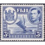 FIJI STAMPS : 1938 3d blue showing printing flaw of "spur on medallion" mounted mint SG 257a Cat £