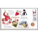 1966 Gold Sovereign in limited edition Benham hand illustrated cover celebrating World events in