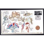 1965 Gold Sovereign in limited edition Benham hand illustrated cover celebrating World events in