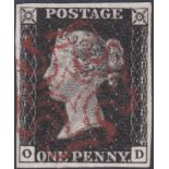 PENNY BLACK Plate 8 lettered (OD) , fine used four margin example cancelled by red MX. SG 2