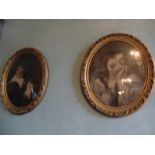 Pair of Antique Lithographs of Oval Depicting a Man and a Woman in Gilded Frame Each 19 Inches