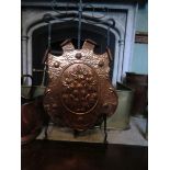 Antique Copper Decorated Bronze Fire Shield 18 Inches Wide x 35 Inches High