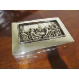 Victorian Solid Silver Cigarette or Token Box with Well Modelled Decorated Cover Depicting a Chess