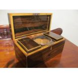 Regency Rosewood Tea Caddy with Original Interior Satinwood String Inlaid Decoration