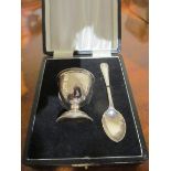 Edwardian Cased Solid Silver Egg Cup and Spoon