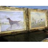 Two Gilded Frame Oil On Boards Depicting Setter and Pointer 15 Inches High x 19 Inches Wide