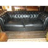 Black Leather Upholstered Deep Button Three Seater Chesterfield Settee 32 Inches Wide x 78 Inches