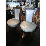 Pair of Victorian White Leather Upholstered Hall Chairs inch 36 Inches High