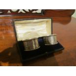 Pair of Antique Solid Silver Antique Napkin Rings In Case