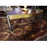 Inlaid Drop Leaf Low Table on Brass Claw Casters 38 Inches Wide x 20 Inches High