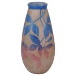 A FRENCH CAMEO GLASS VASE, DEGUE, PARIS, CIRCA 1930 elongated ovoid, sharply delineated with blue