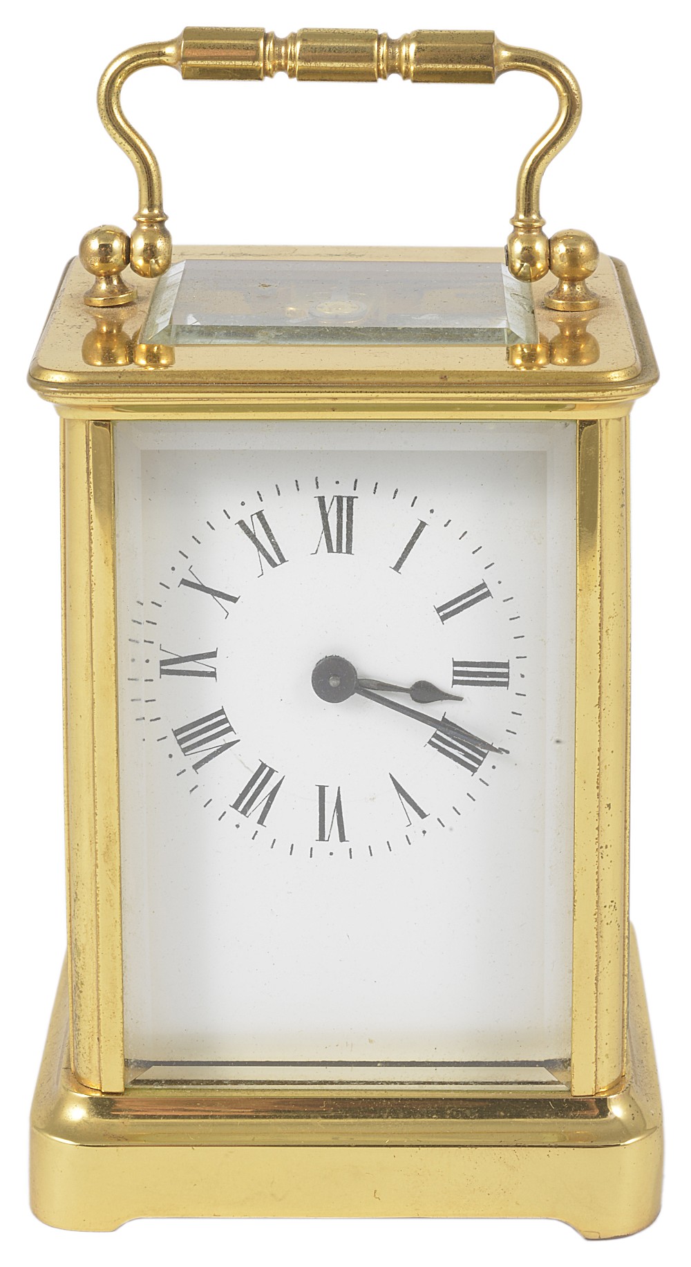 A FRENCH GILT-BRASS CARRIAGE CLOCK, EARLY 20TH CENTURY eight-day timepiece movement, white dial with