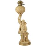 A 'VELLUM' WARE CHRISTOPHER COLUMBUS FIGURE OIL LAMP, DESIGNED BY CHARLES NOKE FOR DOULTON & CO.,