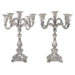 A PAIR OF DANISH SILVER CANDELABRA, MID 20TH CENTURY in 19th century style, the loaded sticks with