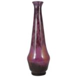 A LARGE FRENCH GLASS VASE, DAUM, NANCY, CIRCA 1925 elongated baluster, shaded purple with gold