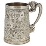 A CHINESE SILVER MUG, CUTSHING, CANTON, MID 19TH CENTURY the slightly tapered body finely chased