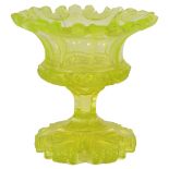 A BOHEMIAN URANIUM GLASS SUGAR BOWL, MID 19TH CENTURY, PERHAPS FOR THE INDIAN MARKET of campana