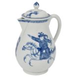 A WORCESTER BLUE AND WHITE SPARROW BEAK JUG AND COVER, CIRCA 1765-68 painted in the 'Eloping