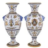 A PAIR OF LARGE GIEN EARTHENWARE VASES, CIRCA 1870 ovoid form, set with blue glaze lion mask