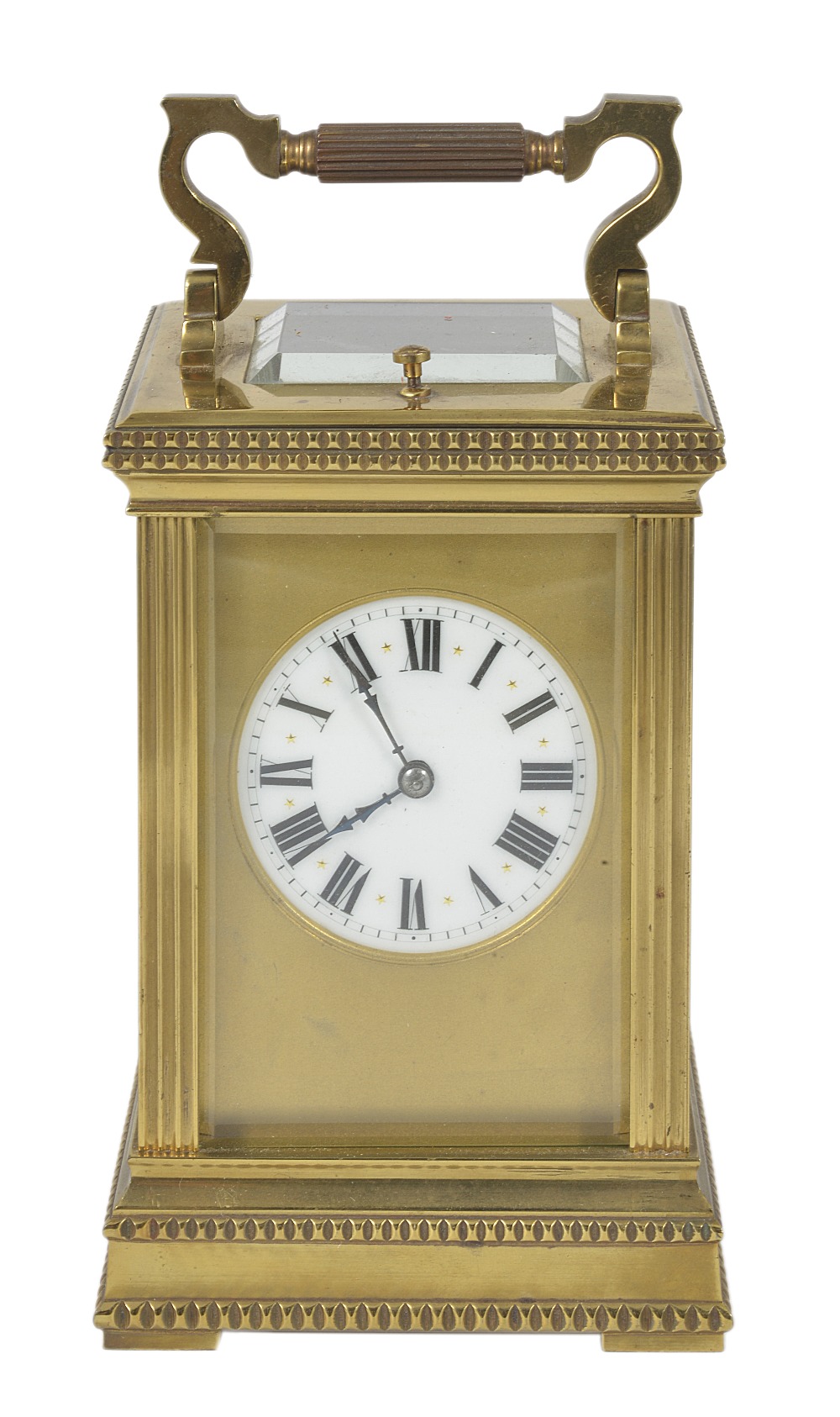 A FRENCH GILT BRASS CARRIAGE CLOCK, LATE 19TH CENTURY gong striking hour repeating movement,