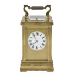 A FRENCH GILT BRASS CARRIAGE CLOCK, LATE 19TH CENTURY gong striking hour repeating movement,