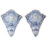 A pair of blue and white English Delftware earthenware wall pockets, probably Liverpool, MID 18TH