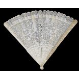 A CHINESE IVORY BRISE FAN, PROBABLY CANTON, CIRCA 1780 finely carved and pierced with intials LB