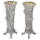 A PAIR OF RUSSIAN SILVER BUD VASES, KHLEBNIKOV, MOSCOW, 1908-1917 each richly chased as a fern-