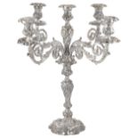 A SILVER FIVE-LIGHT CANDELABRUM, WALKER & HALL, LONDON AND SHEFFIELD, 1895/1903 in Rococo Revival