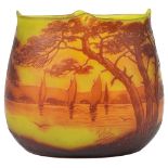 A FRENCH CAMEO GLASS VASE, J. MICHEL, PARIS, 1923 low oval form, acid etched with sailing boats on a