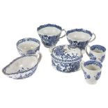 A GROUP OF WORCESTER BLUE AND WHITE PORCELAIN, CIRCA 1770 each piece printed with the 'Fence'