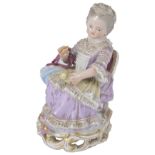 A MEISSEN FIGURE OF THE GIRL WITH SHUTTLE, LATE 19TH CENTURY after the model by Acier, shown